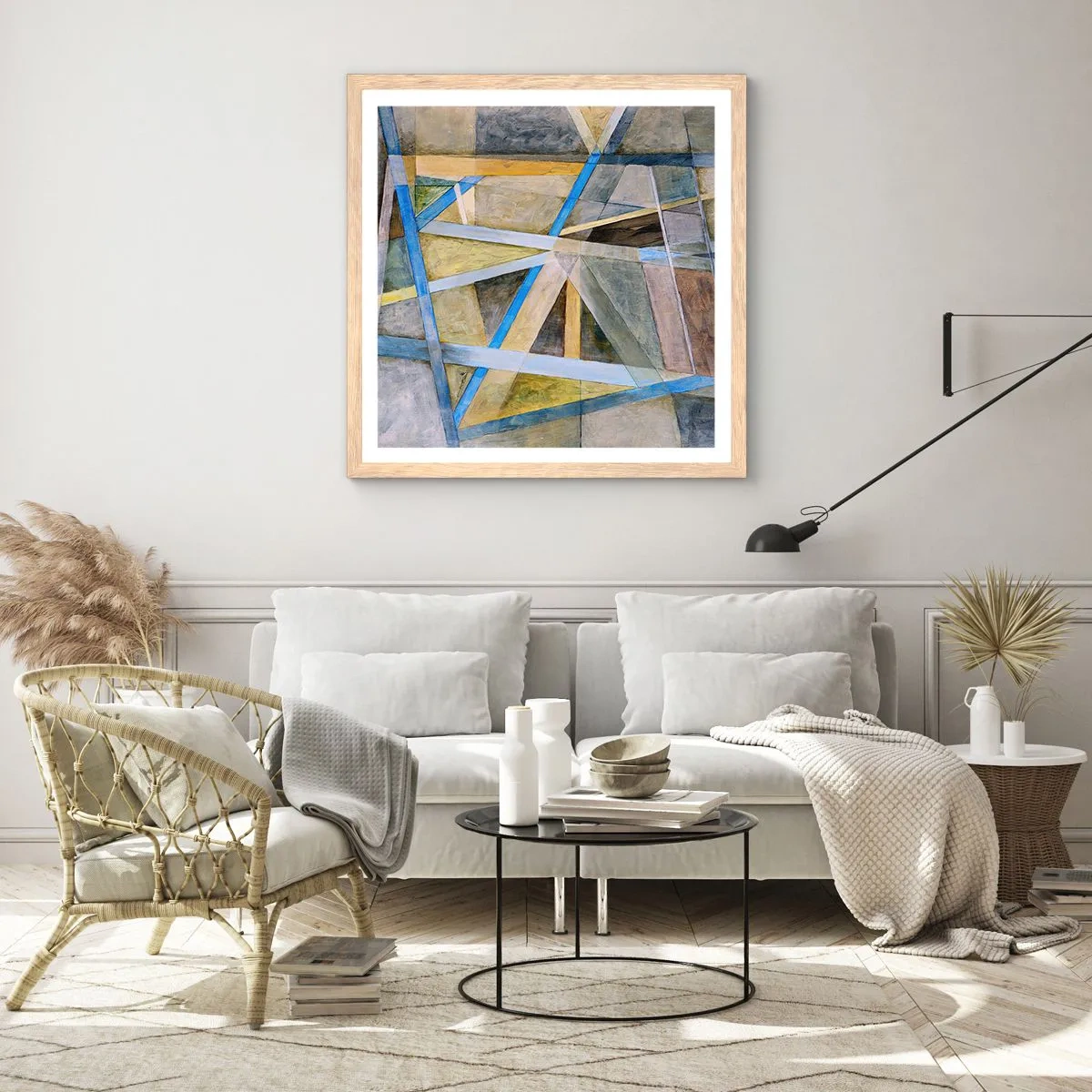 Plakat i ramme af lyst egetræ - Lige eller skråt? - 30x30 cm