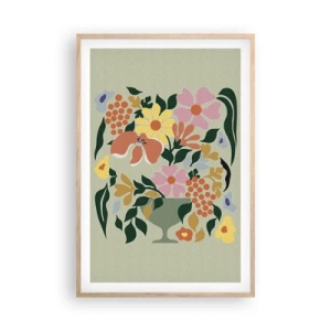 Plakat i ramme af lyst egetræ - En buket fuld af liv - 61x91 cm