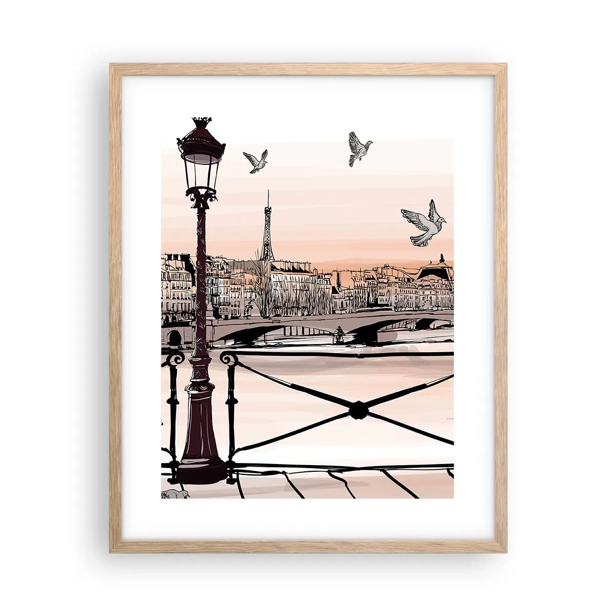 Plakat i ramme af lyst egetræ - Over Paris' hustage - 40x50 cm