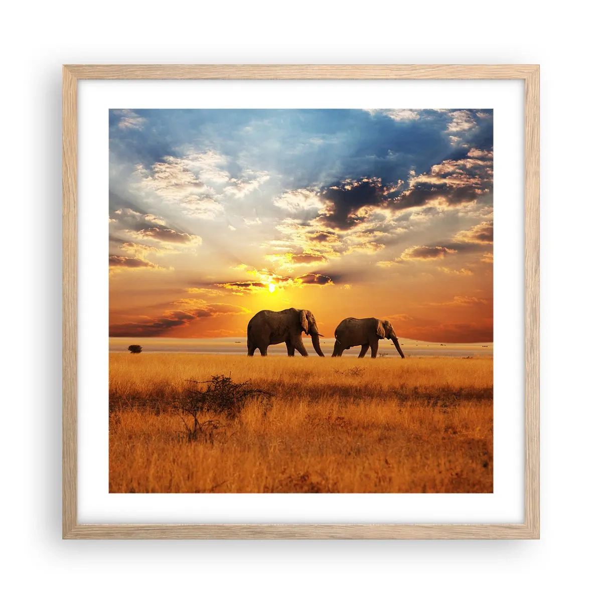 Plakat i ramme af lyst egetræ - Familievandring - 50x50 cm