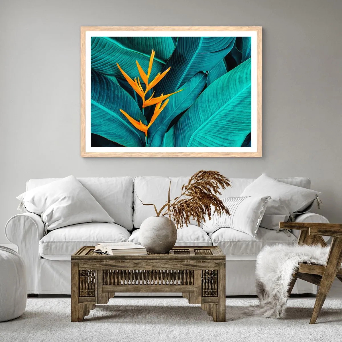 Plakat i ramme af lyst egetræ - Edens blomst - 50x40 cm