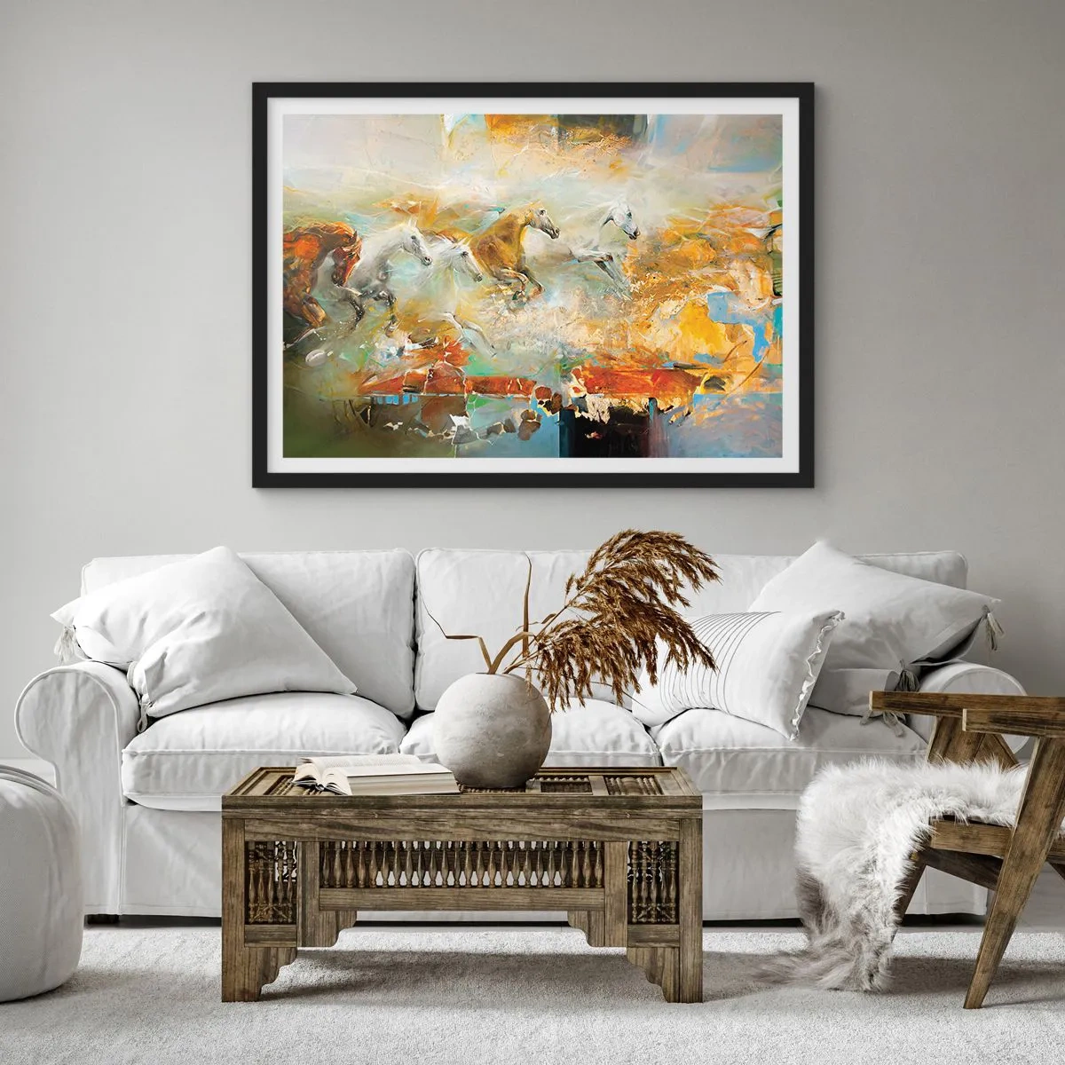 Plakat i sort ramme - Galopperer gennem lyset - 70x50 cm