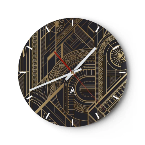 Vægur, Uret - Abstrakt geometrisk mønster i gyldne farver - 30x30cm - Koncepter, idéer, planer - Moderne vægdekoration til stue, køkken og soveværelse ARTTOR