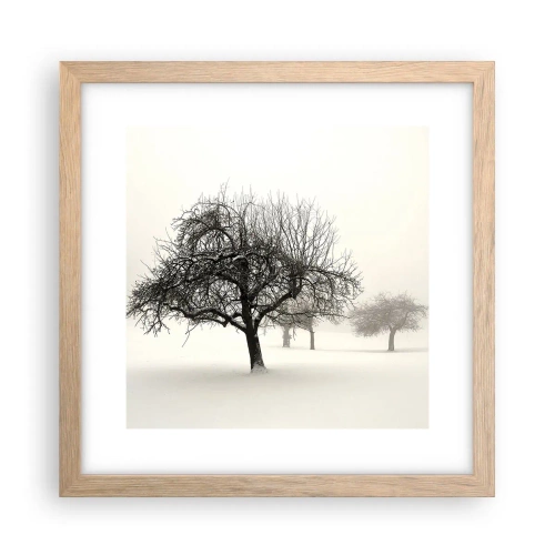 Plakat i ramme af lyst egetræ - Vintersøvn - 30x30 cm