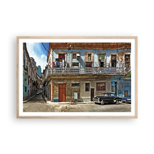 Plakat i ramme af lyst egetræ - Havana stemning - 91x61 cm