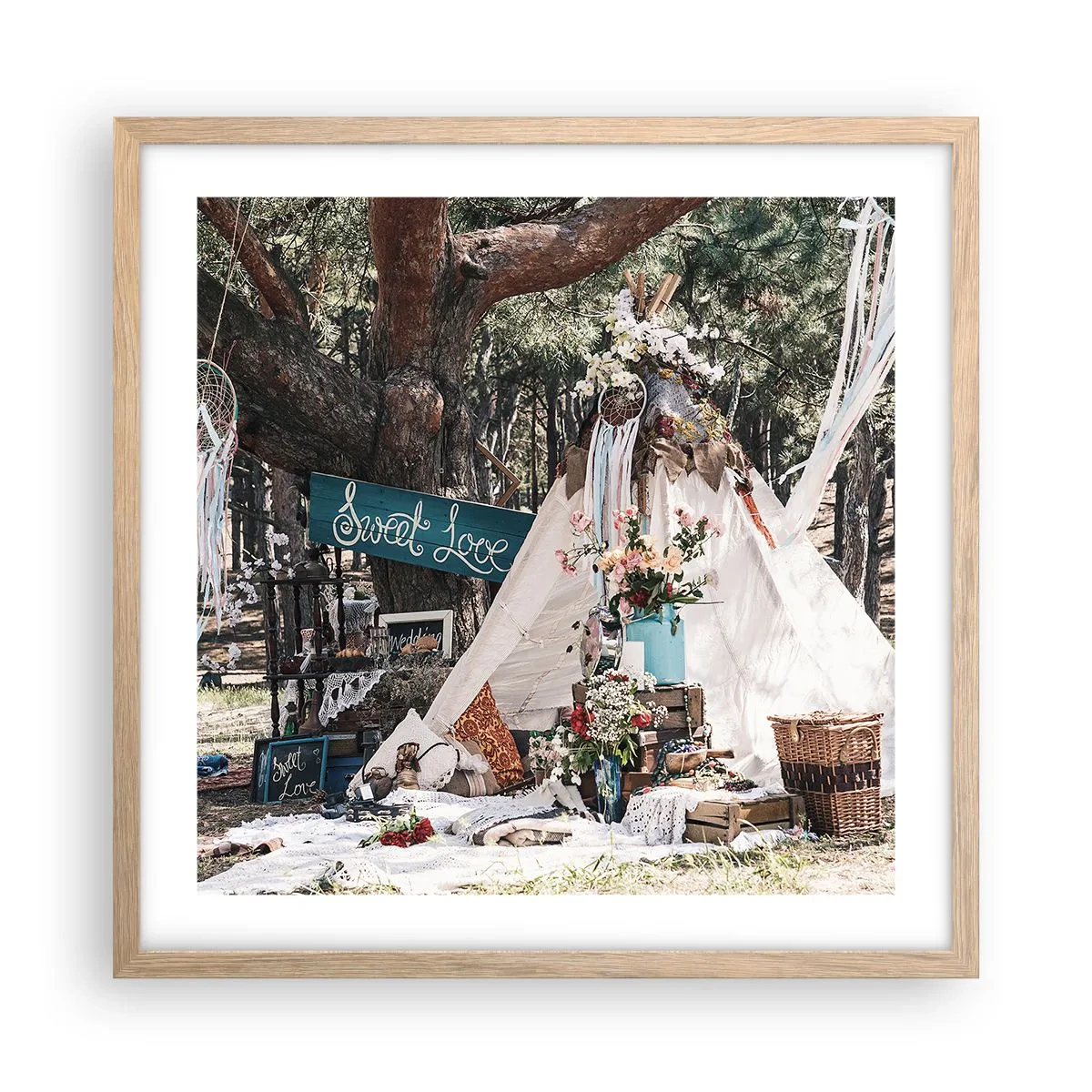 Plakat i ramme af lyst egetræ - Make love… - 50x50 cm