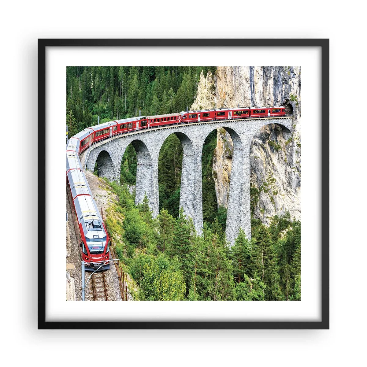Plakat i sort ramme - Udsigt over bjergene til gengæld - 50x50 cm