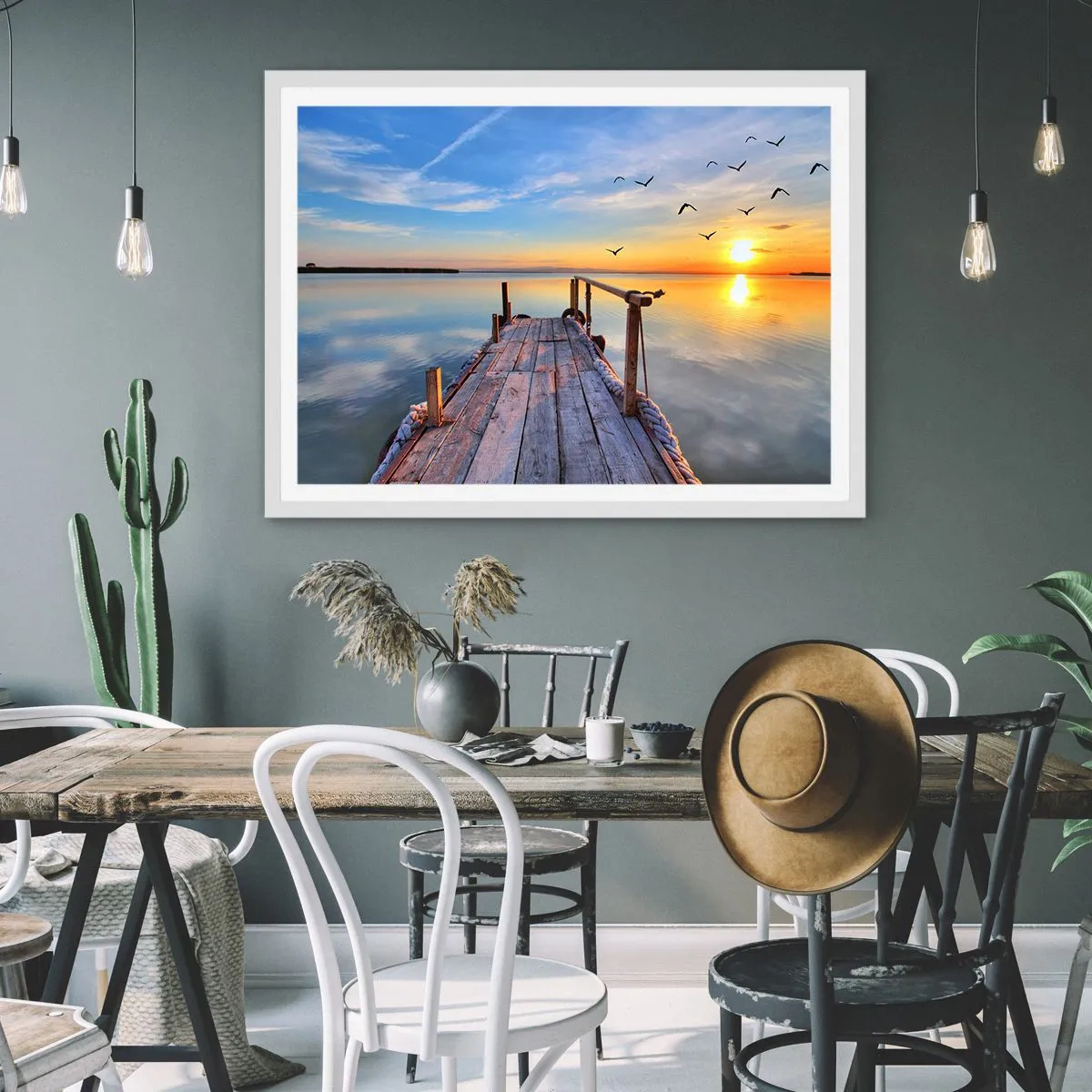 Plakat i hvid ramme - Går fremad mod solen - 50x40 cm