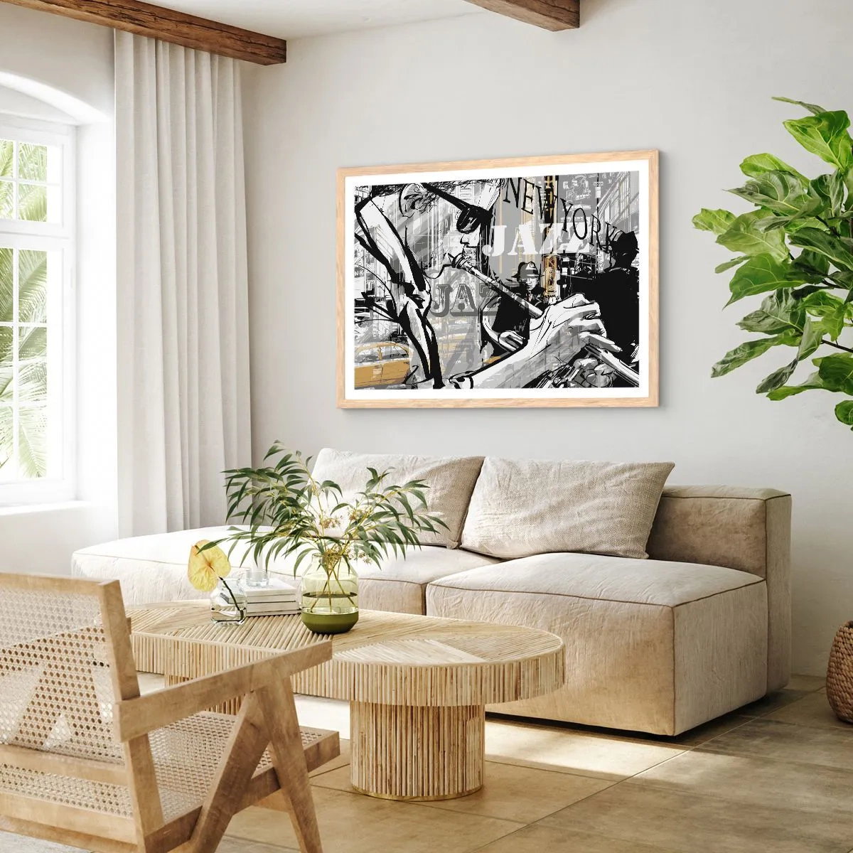 Plakat i ramme af lyst egetræ - Til New Yorks rytme - 100x70 cm