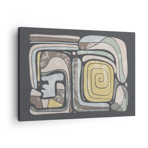 Lærredstryk - Billede på lærred - Prækolumbianske mønstre i pastelfarver på en mørk baggrund - 70x50cm - Abstraktion i en præcolumbiansk ånd - Moderne vægdekoration til stue og soveværelse ARTTOR