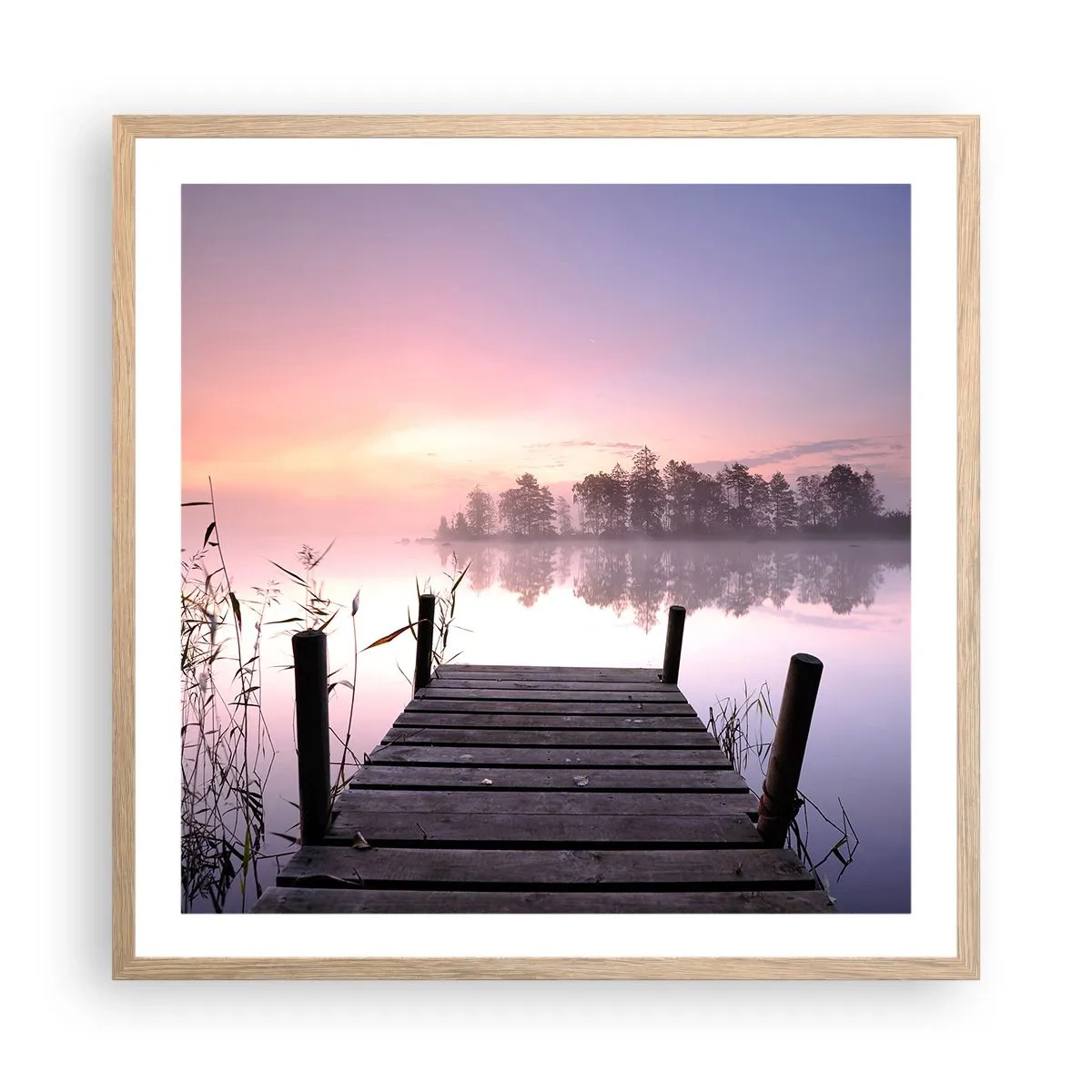 Plakat i ramme af lyst egetræ - Ud af den lilla tåge... - 60x60 cm