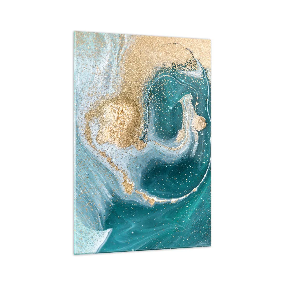 Billede på glas - En hvirvel af guld og turkis - 70x100 cm