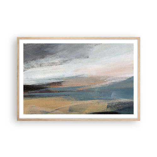 Plakat i ramme af lyst egetræ - Abstraktion: nordligt landskab - 91x61 cm