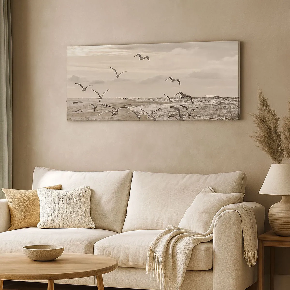 Lærredstryk - Billede på lærred - Havet brummer, fuglene synger - 100x40 cm