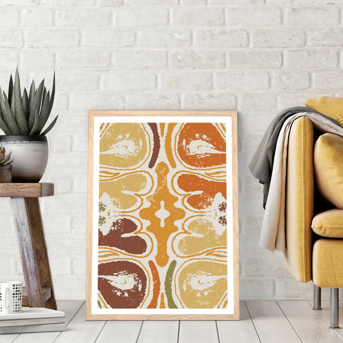 Plakat i ramme af lyst egetræ - Sentimental abstraktion - 61x91 cm