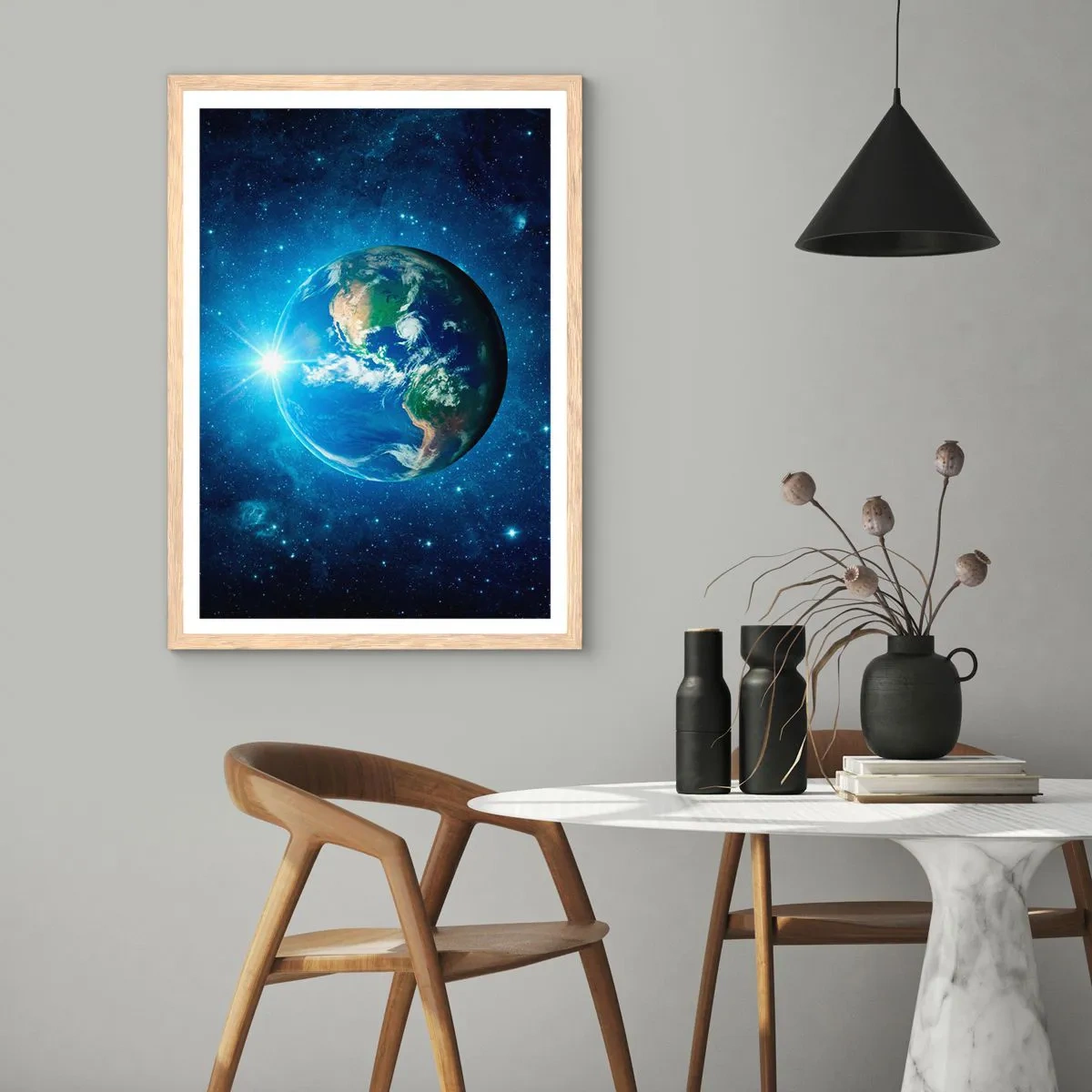 Plakat i ramme af lyst egetræ - Vi er i himlen - 50x70 cm