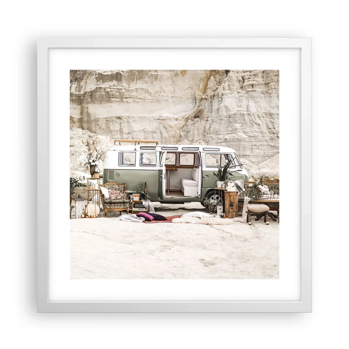 Plakat i hvid ramme - Tid til at starte rejsen - 40x40 cm