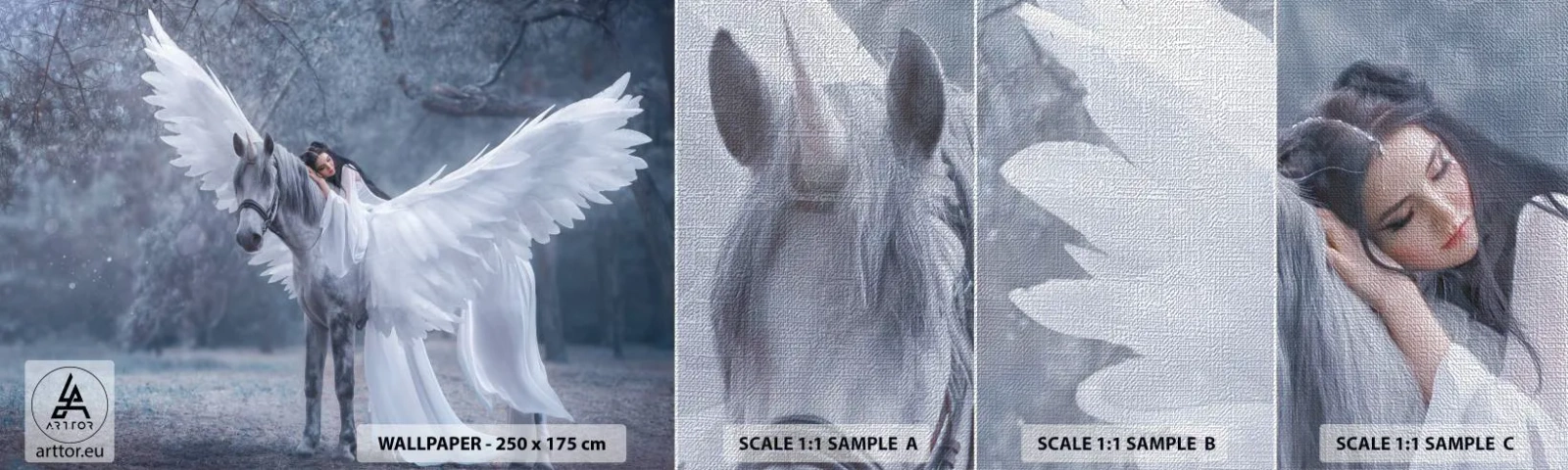 Prøve Fototapet Premium Canvas - Inspireret øjeblik - Abstraktion, Hest, Kvinde - 100x30 cm