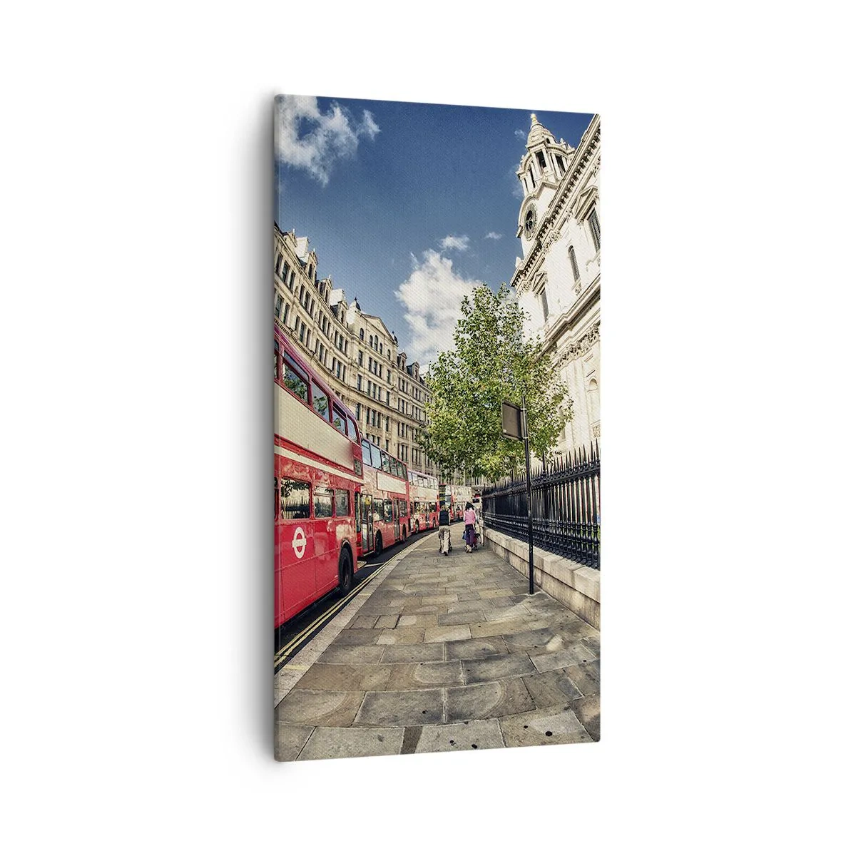 Lærredstryk - Billede på lærred - Gade i London i grå og rødt - 55x100 cm