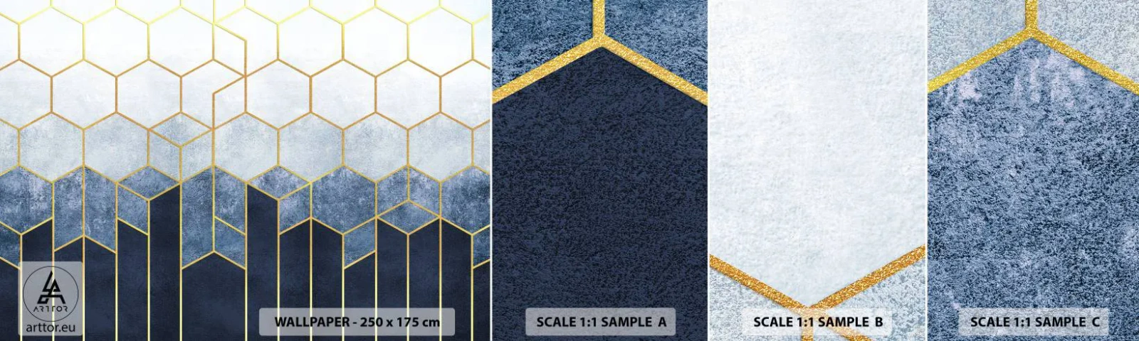Fototapet Prøve Standard Eco - Komposition i synkoperet rytme - Abstraktion, Stykke, Sekskant - 100x30 cm