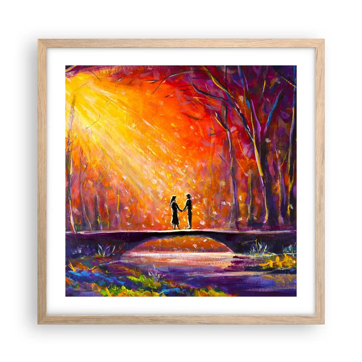 Plakat i ramme af lyst egetræ - Himlen elsker dem også - 50x50 cm