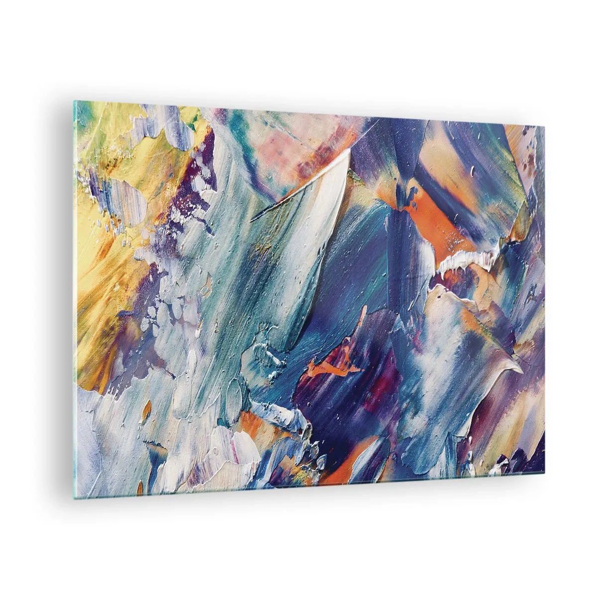 Billede på glas - Dynamisk abstraktion med tykke penselstrøg - 70x50cm - Forvirring af farver - Moderne vægdekoration til stue og soveværelse ARTTOR