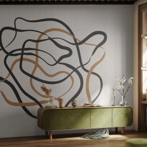 Fototapet Standard Eco - Abstrakte linjer i sort og brunt på en beige baggrund - 100x70cm - Alt er gået galt - Moderne vægdekoration til stue og soveværelse ARTTOR