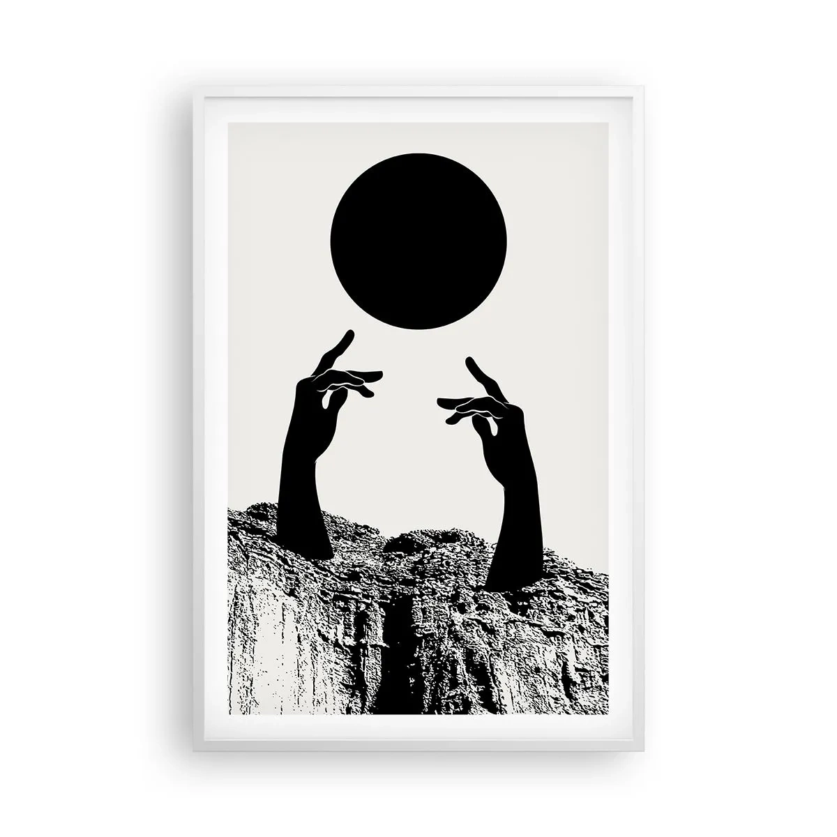 Plakat i hvid ramme - Surrealistisk komposition: solen og resten - 61x91 cm