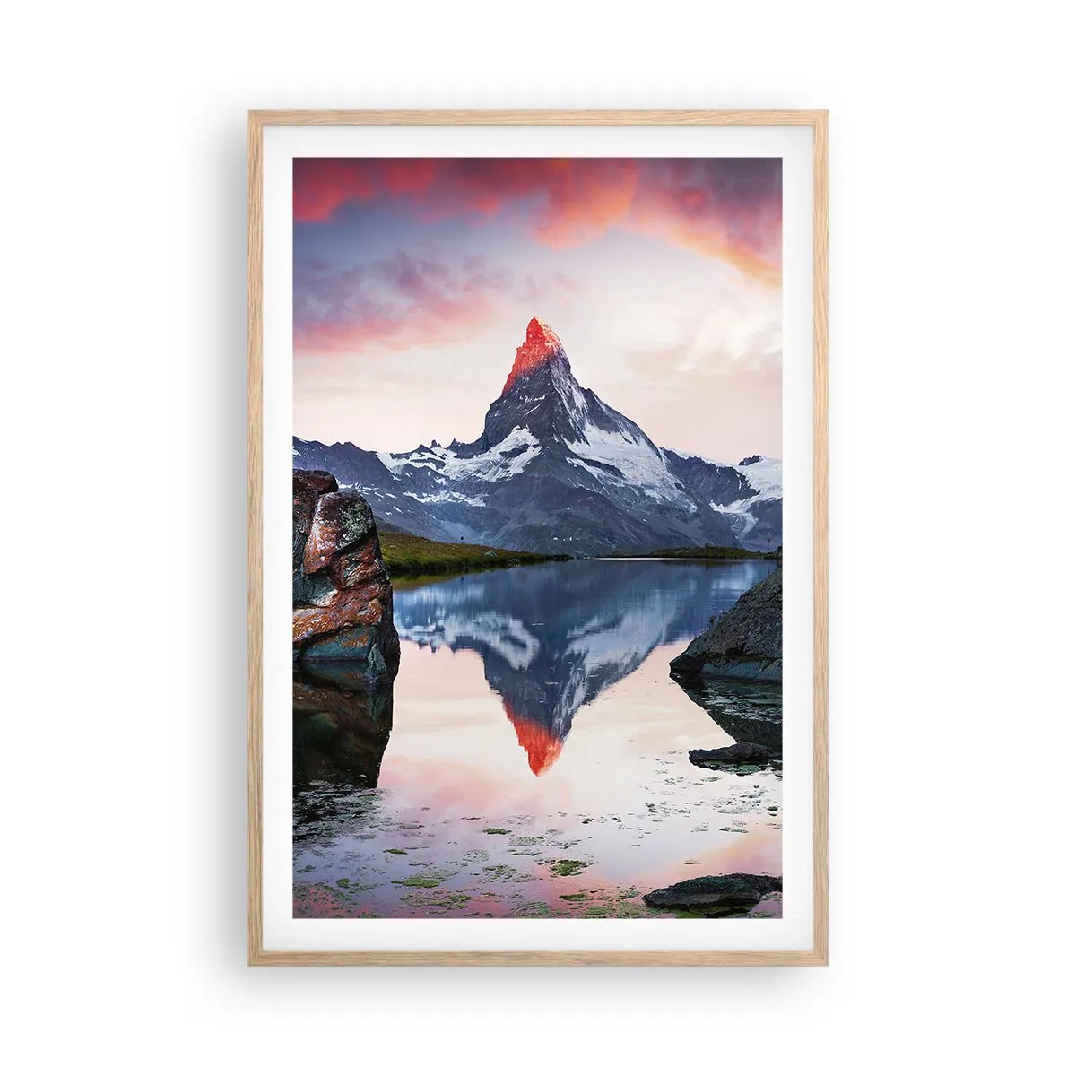 Plakat i ramme af lyst egetræ - Bjergenes hjerte er varmt - 61x91 cm