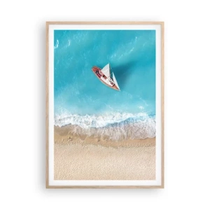 Plakat i ramme af lyst egetræ - På grænsen mellem blå og guld - 70x100 cm