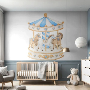 Fototapet Selvklæbende Deluxe Sticker - Sød barndom - Heste, Merry-go-round, Børns - 450x315 cm