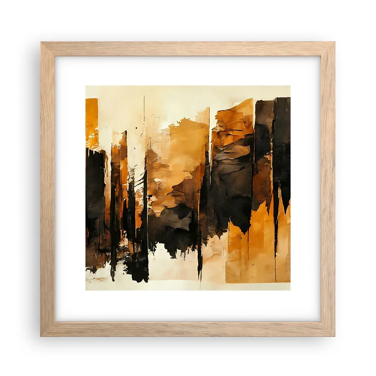 Plakat i ramme af lyst egetræ - Harmoni af sort og guld - 30x30 cm