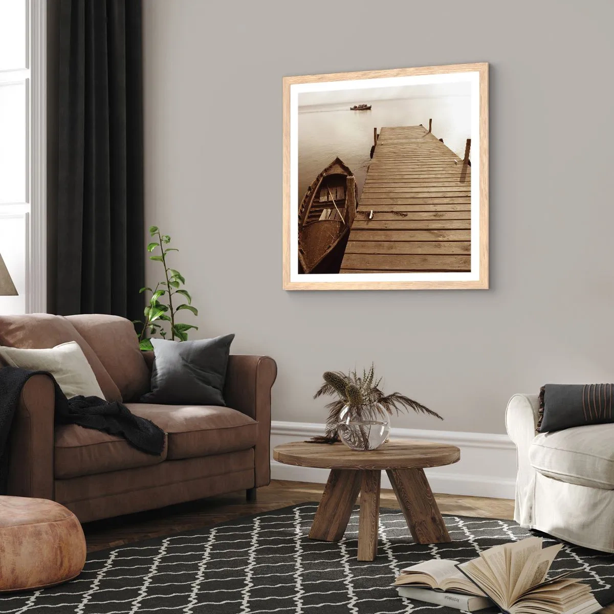 Plakat i ramme af lyst egetræ - Stor fred - 30x30 cm