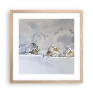 Plakat i ramme af lyst egetræ - I en sneklædt dal - 40x40 cm