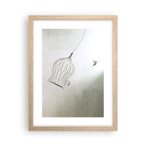 Plakat i ramme af lyst egetræ - I sit elementet - 30x40 cm