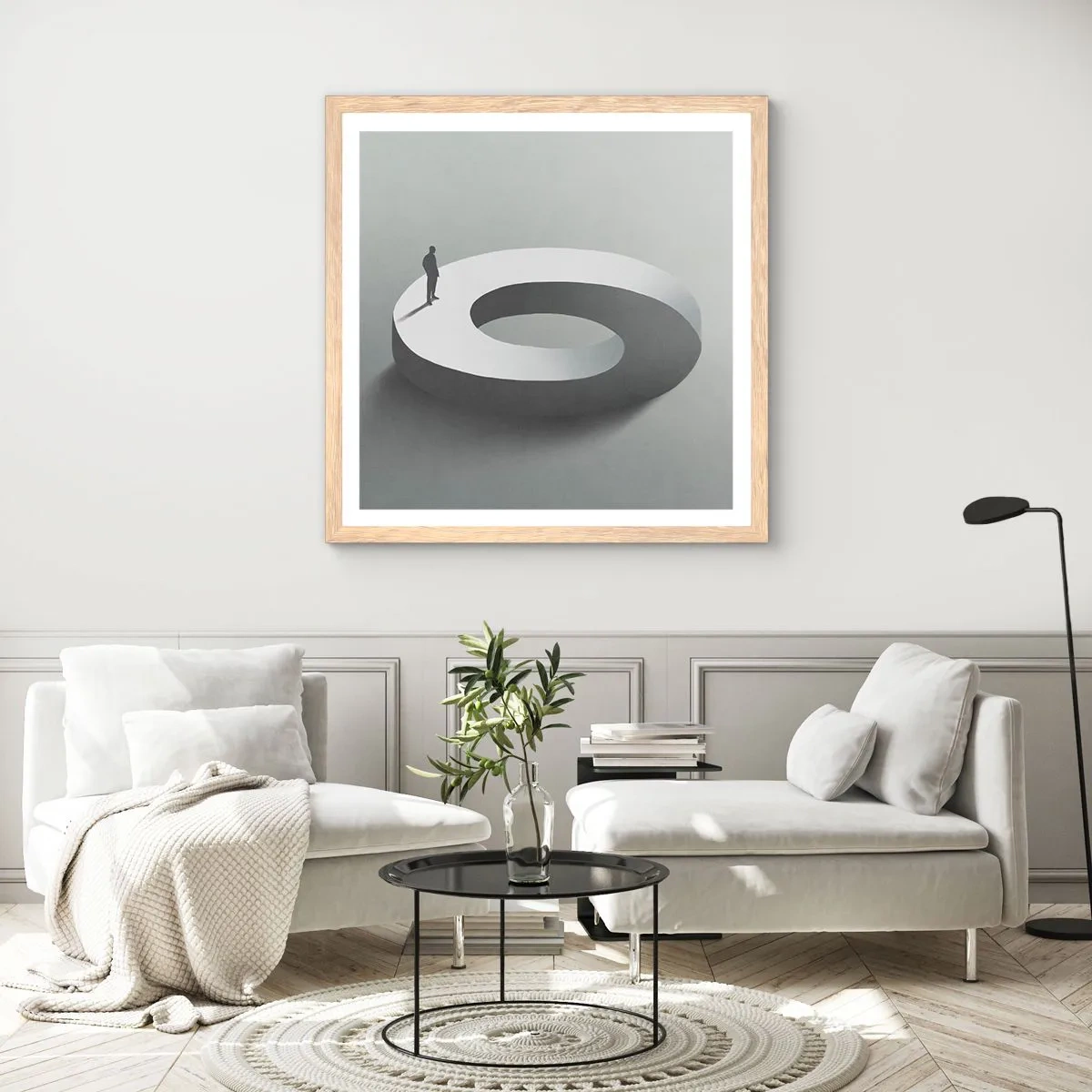 Plakat i ramme af lyst egetræ - Og vær klog - 50x50 cm