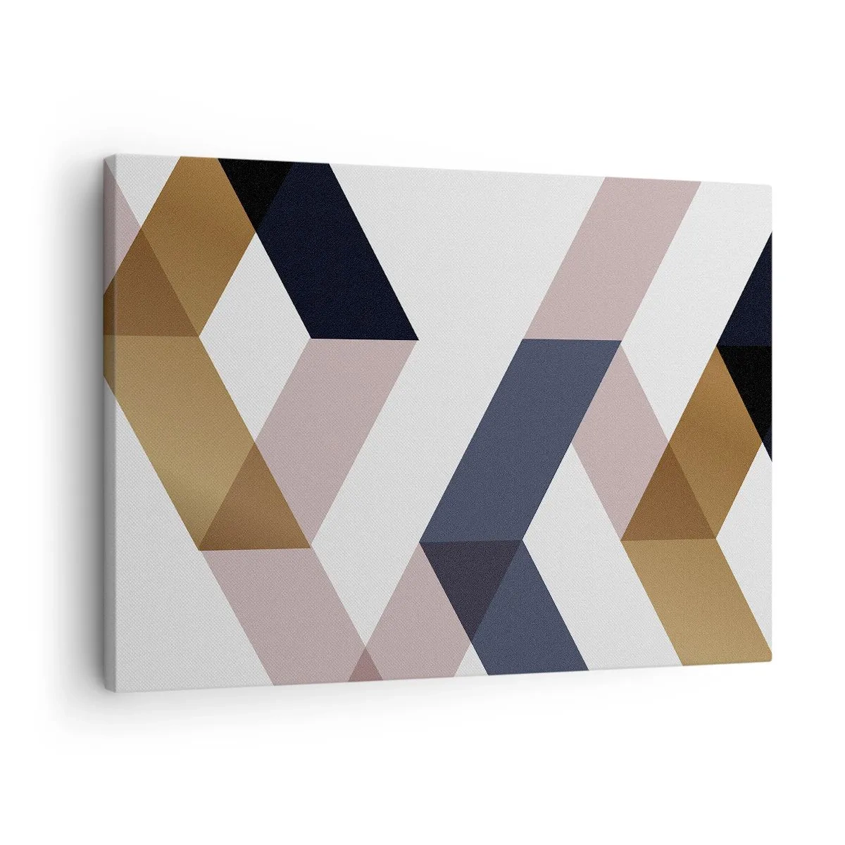 Lærredstryk - Billede på lærred - Geometriske mønstre i nuancer af guld og marineblå - 70x50cm - Planer og vinkler - Moderne vægdekoration til stue og soveværelse ARTTOR