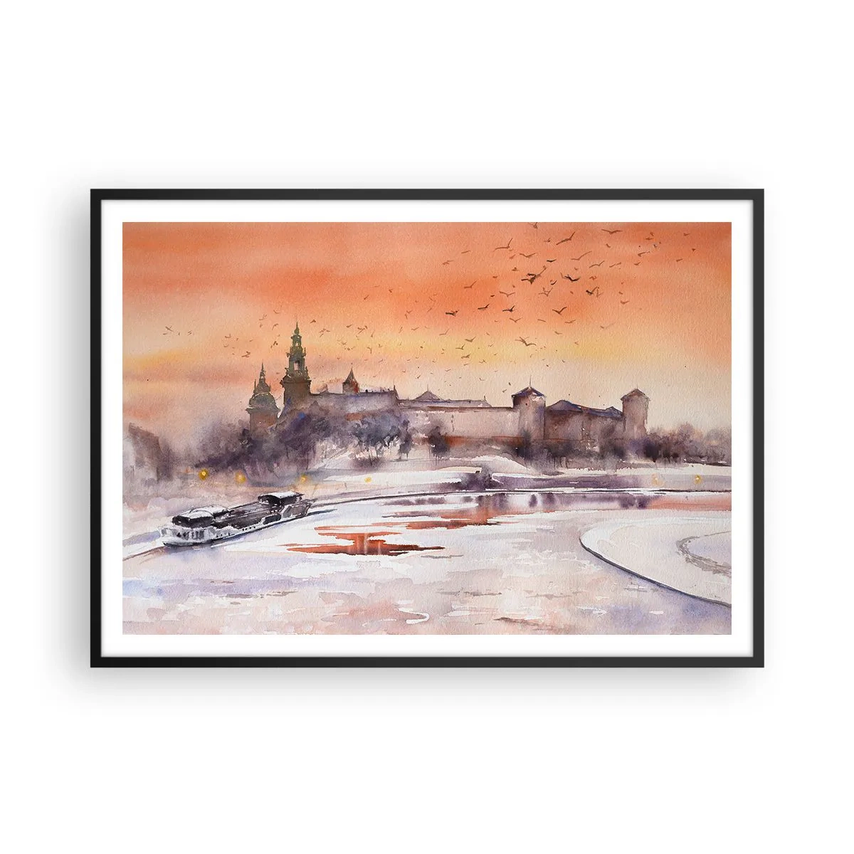 Plakat i sort ramme - Kongelig solnedgang - 100x70 cm