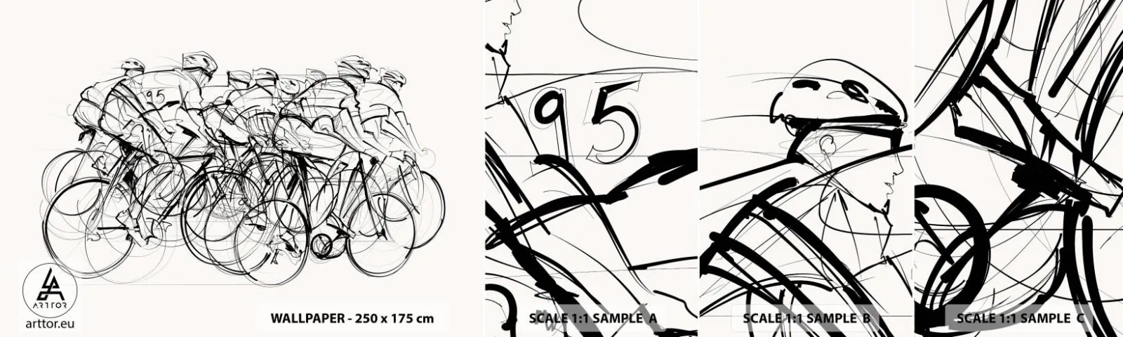 Fototapet Prøve Standard Eco - Sammen i et team - Grafik, Cykel, Sport - 100x30 cm