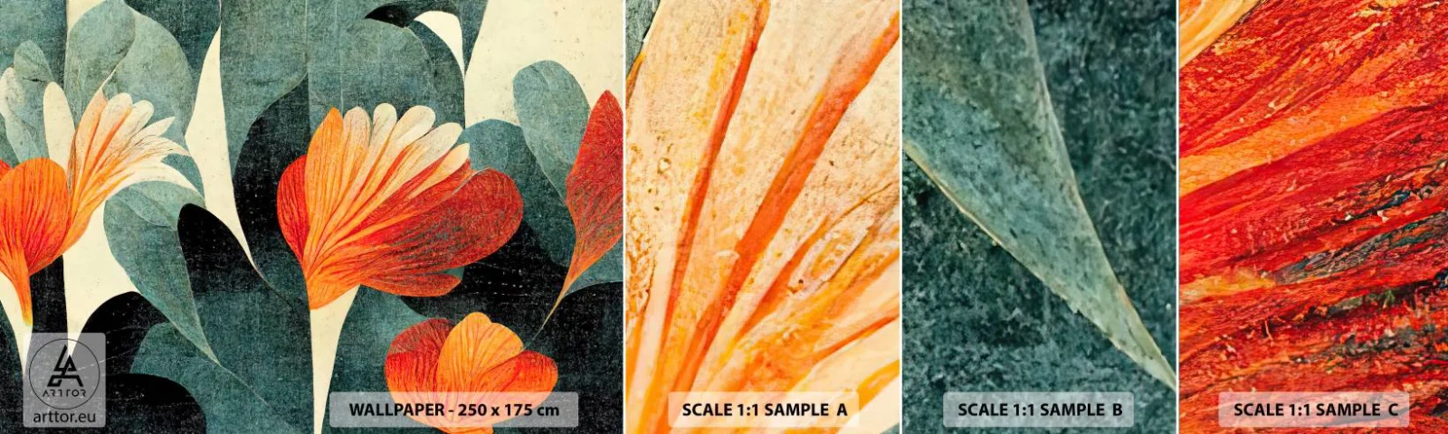 Prøve Fototapet Selvklæbende Deluxe Sticker - Varmen fra troperne og køligheden fra det grønne - Botanik, Boho, Grunge - 100x30 cm