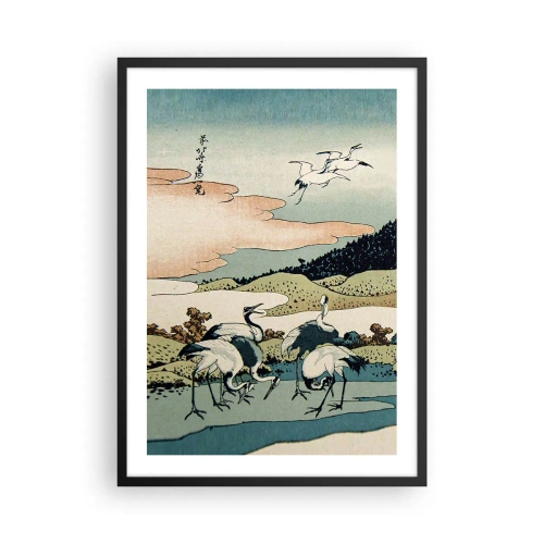 Plakat i sort ramme - Traditionel japansk kunst med traner i et naturligt landskab - 50x70cm - I japansk ånd - Moderne vægdekoration til stue og soveværelse ARTTOR