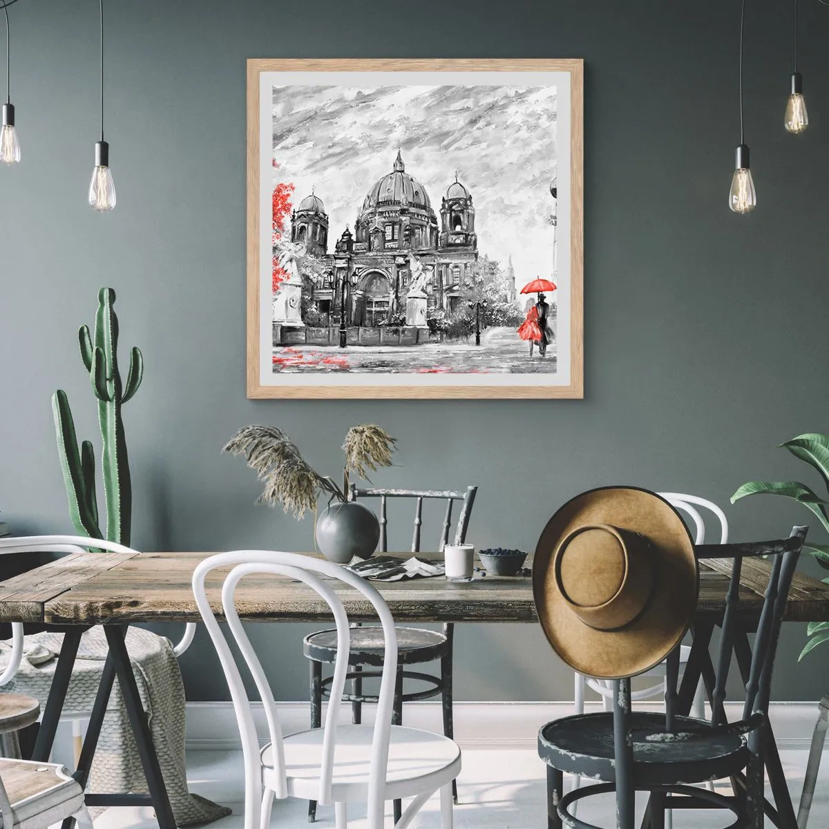 Plakat i ramme af lyst egetræ - Møde i Berlin - 60x60 cm