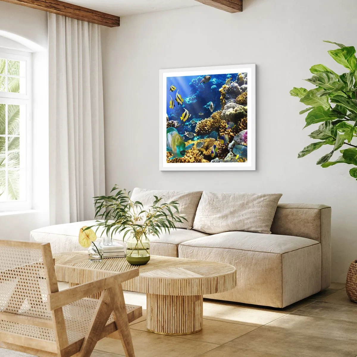 Plakat i hvid ramme - Tung trafik på feriestien - 40x40 cm