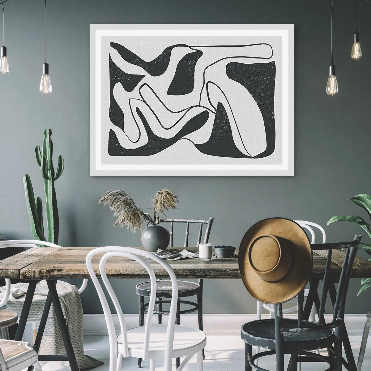 Plakat i hvid ramme - Abstrakt leg i en labyrint - 50x40 cm