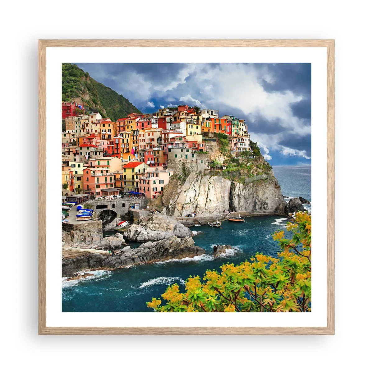 Plakat i ramme af lyst egetræ - En klynge klæber sig til klipperne - 60x60 cm