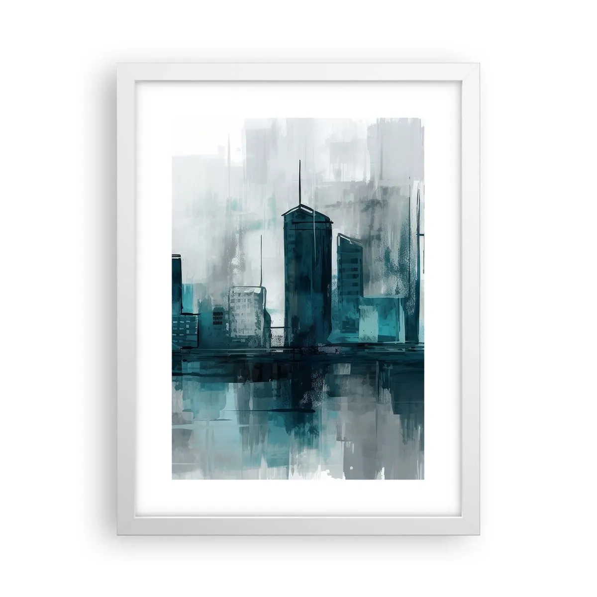 Plakat i hvid ramme - Regnfarvet by - 30x40 cm