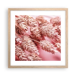 Plakat i ramme af lyst egetræ - Blomsterkaskade i lyserødt - 40x40 cm