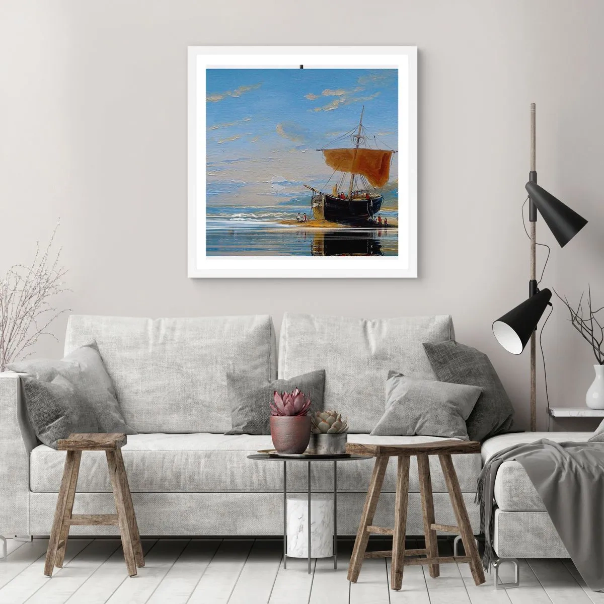 Plakat i hvid ramme - Vand, jord, luft - 40x40 cm