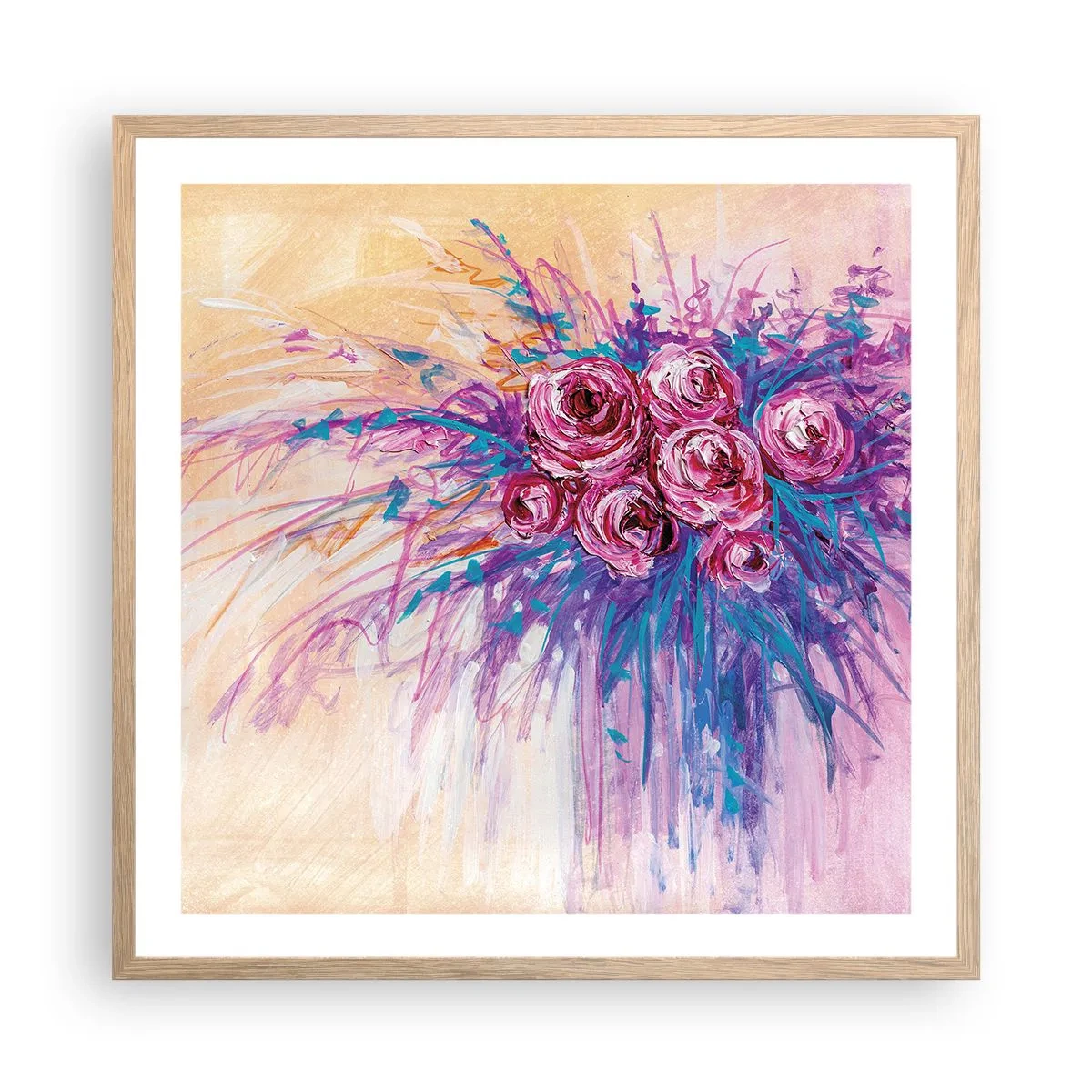 Plakat i ramme af lyst egetræ - Rose springvand - 60x60 cm