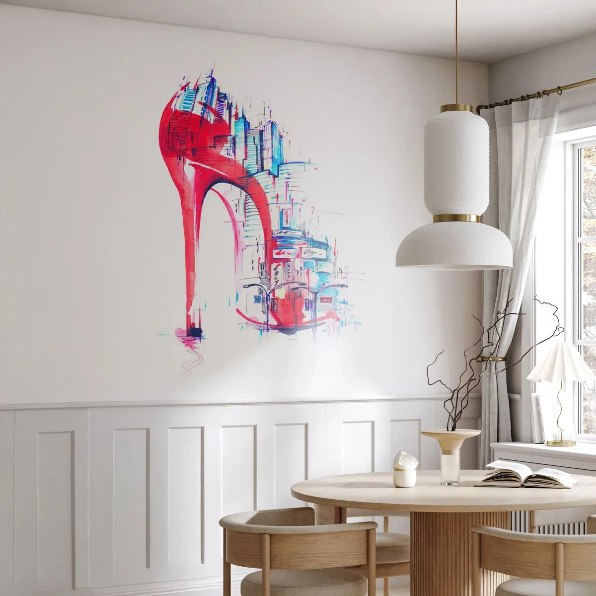 Fototapet Premium Sand - Elegant kvinde fra storbyen - Abstraktion, Arkitektur, Damesko - 100x70 cm